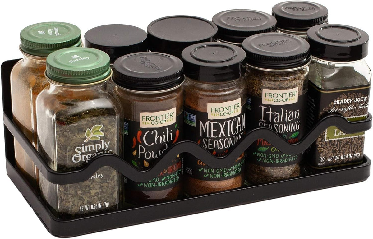 Magnetic Spice Rack Holder For Refrigerator Organizer Tier Kitchen Metal Cabinet Space Saver Great For Jars Bottle Vitamins (Black, 2)