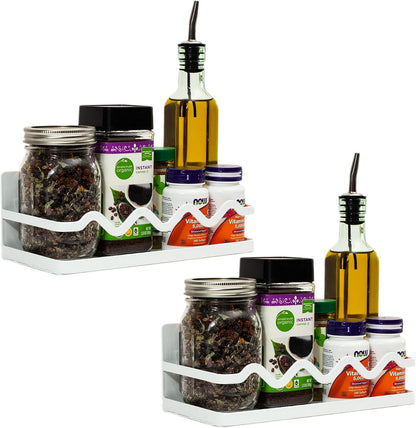 Magnetic Spice Rack Holder For Refrigerator Organizer Tier Kitchen Metal Cabinet Space Saver Great For Jars Bottle Vitamins (Black, 2)