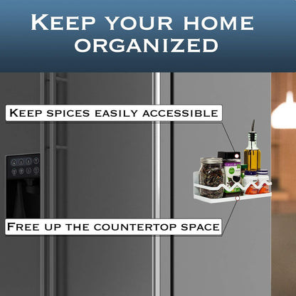 Magnetic Spice Rack Holder For Refrigerator Organizer Tier Kitchen Metal Cabinet Space Saver Great For Jars Bottle Vitamins (Black, 2)