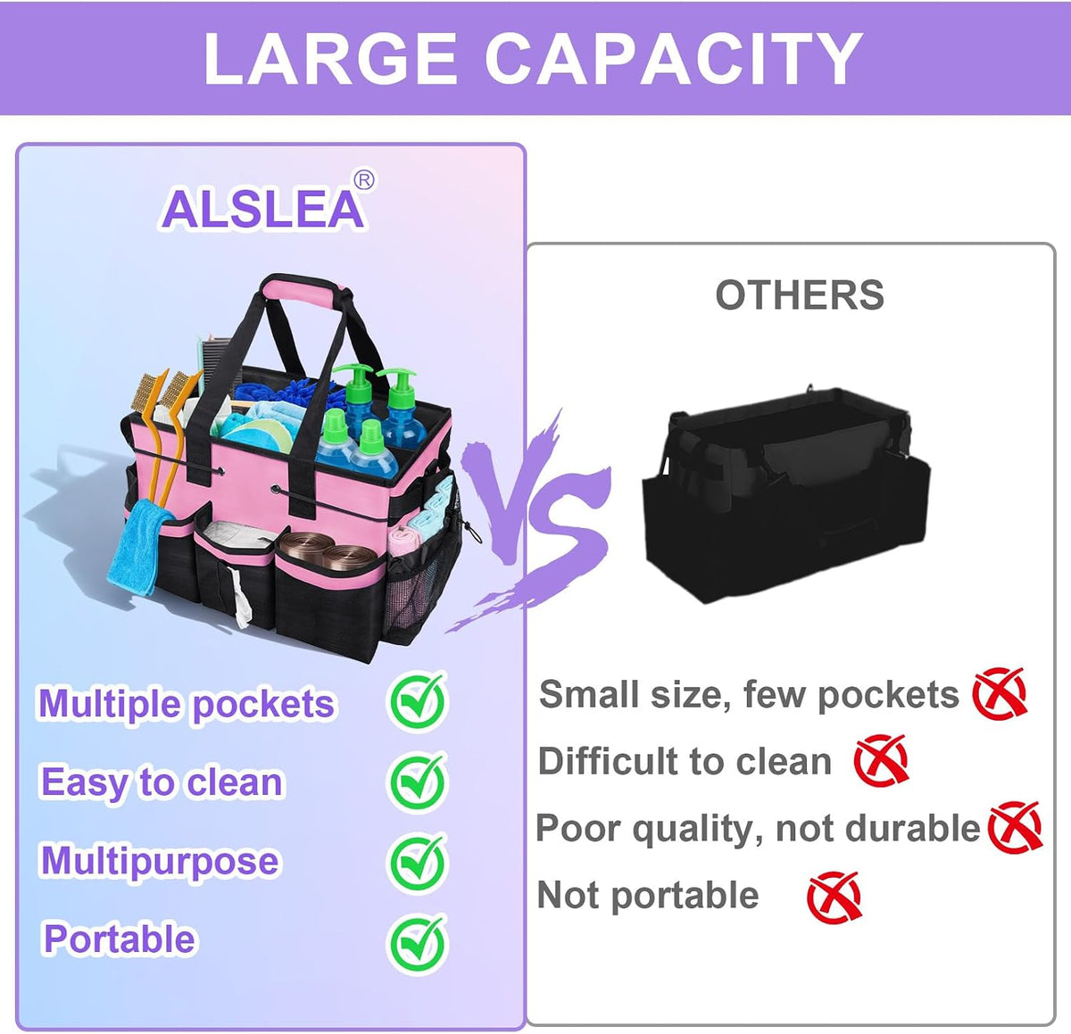 Cleaning Caddy Bag Heavy-Duty Organizer Tote for Housekeepers, Janitors & Home Cleaning Supplies with Adjustable Shoulder Strap & Multiple Pockets (Pink)