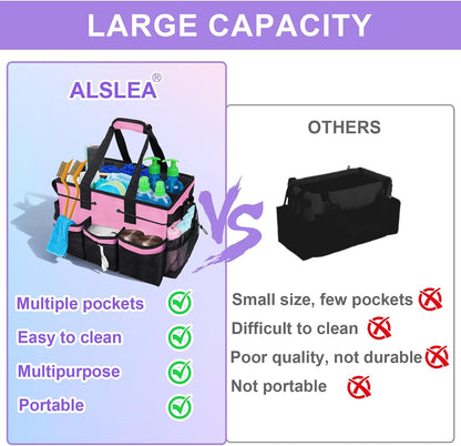 Cleaning Caddy Bag Heavy-Duty Organizer Tote for Housekeepers, Janitors & Home Cleaning Supplies with Adjustable Shoulder Strap & Multiple Pockets (Pink)