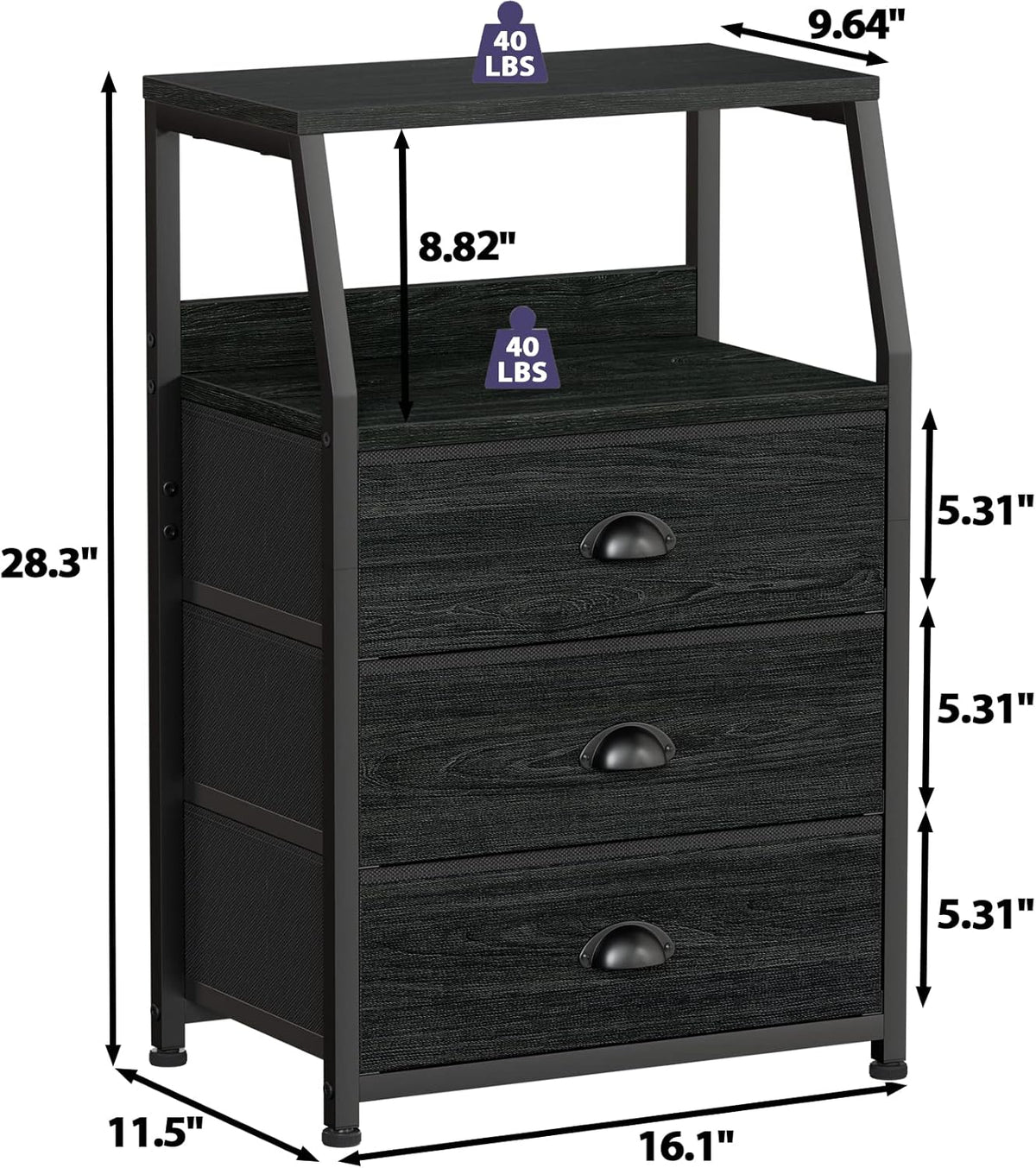 Tall Nightstand with 4 Fabric Drawers, Small Dresser for Bedroom | White Dorm Bedside Table , Dresser for Closet, Storage Drawer for Living Room, Entryway, Furniture, Metal Frame, Wood Top