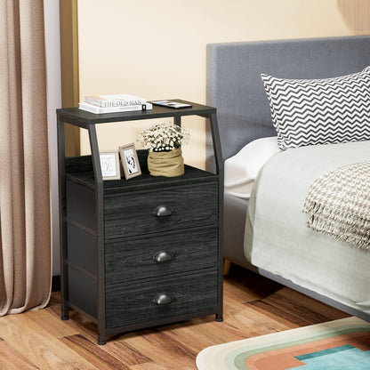Tall Nightstand with 4 Fabric Drawers, Small Dresser for Bedroom | White Dorm Bedside Table , Dresser for Closet, Storage Drawer for Living Room, Entryway, Furniture, Metal Frame, Wood Top
