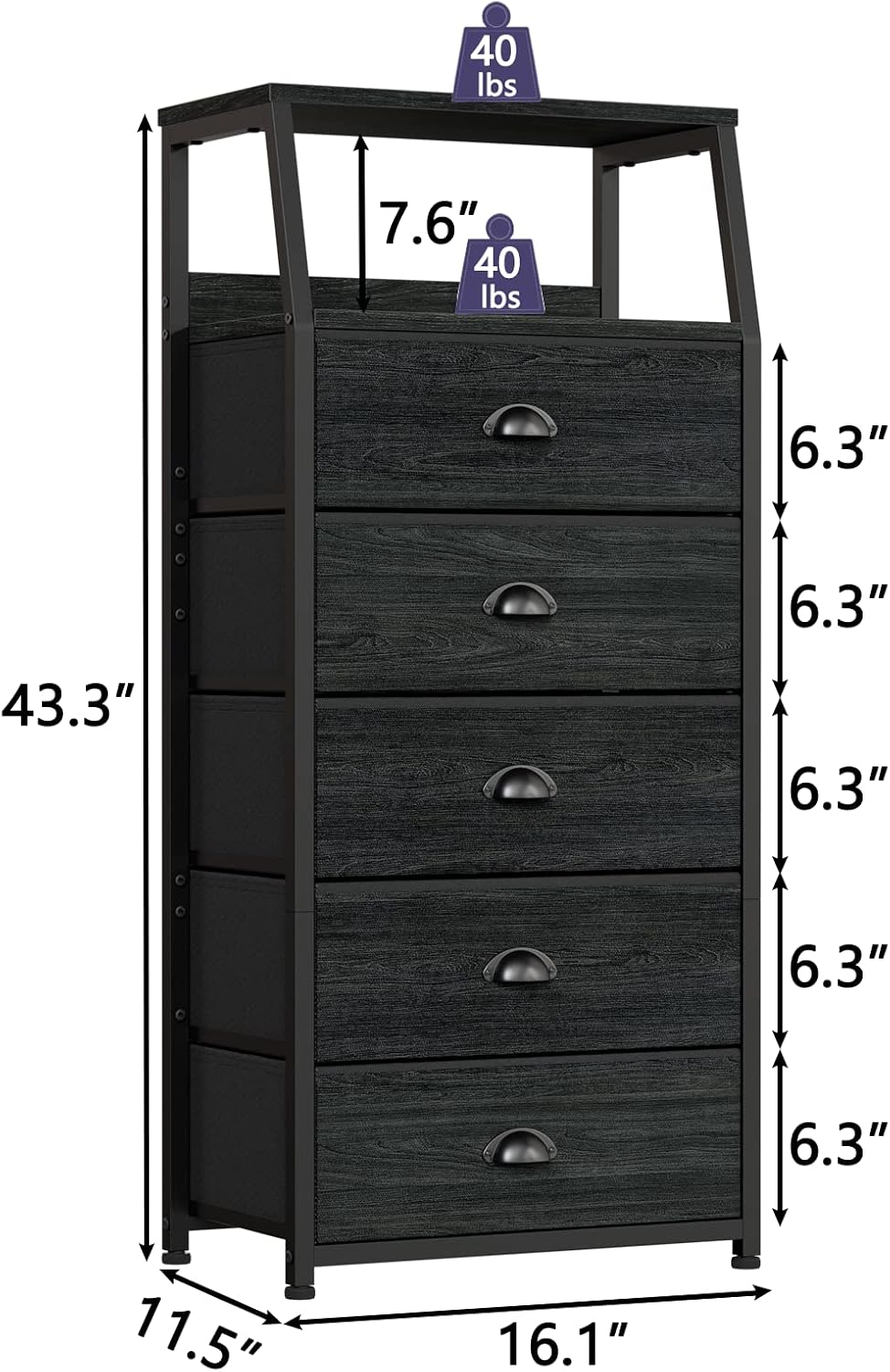 Tall Nightstand with 4 Fabric Drawers, Small Dresser for Bedroom | White Dorm Bedside Table , Dresser for Closet, Storage Drawer for Living Room, Entryway, Furniture, Metal Frame, Wood Top