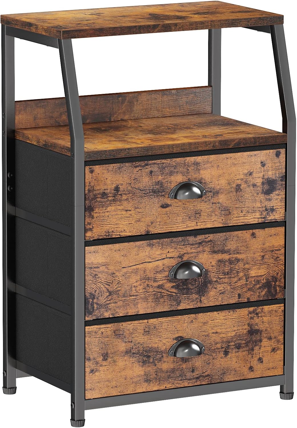 Tall Nightstand with 4 Fabric Drawers, Small Dresser for Bedroom | White Dorm Bedside Table , Dresser for Closet, Storage Drawer for Living Room, Entryway, Furniture, Metal Frame, Wood Top