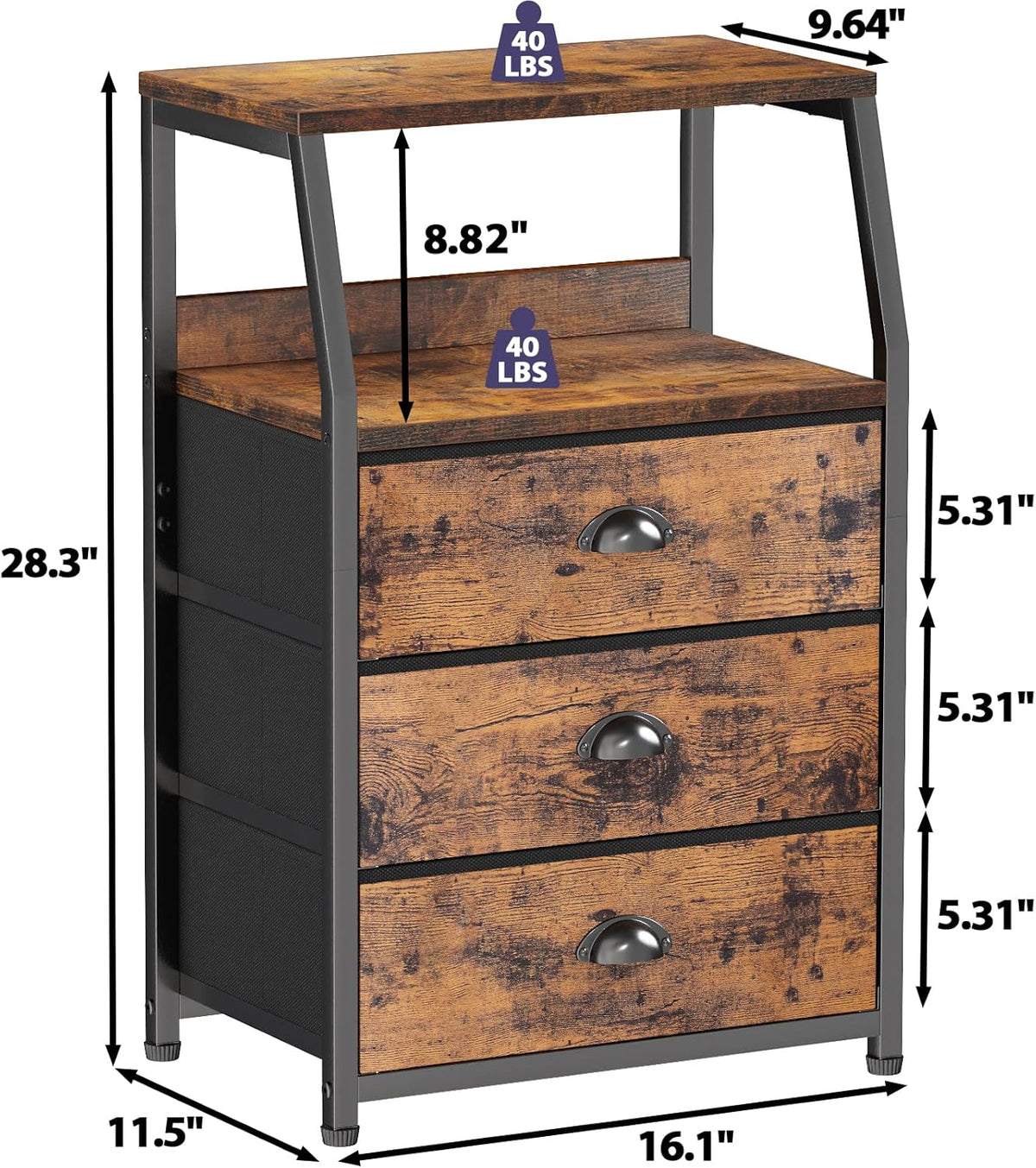 Tall Nightstand with 4 Fabric Drawers, Small Dresser for Bedroom | White Dorm Bedside Table , Dresser for Closet, Storage Drawer for Living Room, Entryway, Furniture, Metal Frame, Wood Top