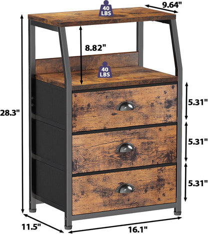 Tall Nightstand with 4 Fabric Drawers, Small Dresser for Bedroom | White Dorm Bedside Table , Dresser for Closet, Storage Drawer for Living Room, Entryway, Furniture, Metal Frame, Wood Top