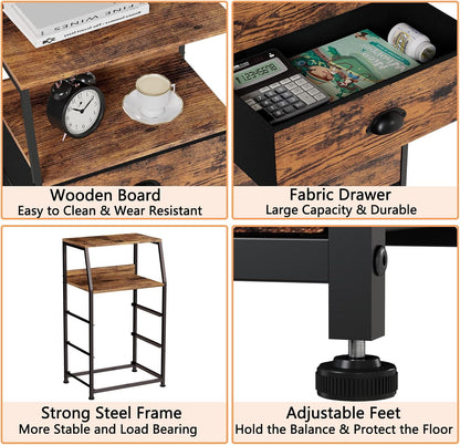 Tall Nightstand with 4 Fabric Drawers, Small Dresser for Bedroom | White Dorm Bedside Table , Dresser for Closet, Storage Drawer for Living Room, Entryway, Furniture, Metal Frame, Wood Top