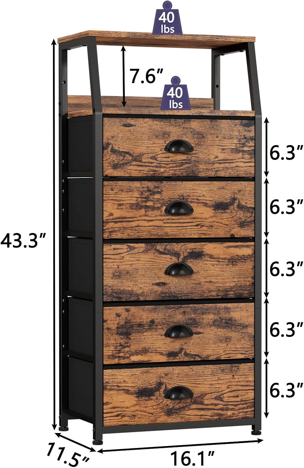 Tall Nightstand with 4 Fabric Drawers, Small Dresser for Bedroom | White Dorm Bedside Table , Dresser for Closet, Storage Drawer for Living Room, Entryway, Furniture, Metal Frame, Wood Top