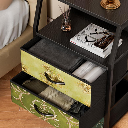 Tall Nightstand with 4 Fabric Drawers, Small Dresser for Bedroom | White Dorm Bedside Table , Dresser for Closet, Storage Drawer for Living Room, Entryway, Furniture, Metal Frame, Wood Top