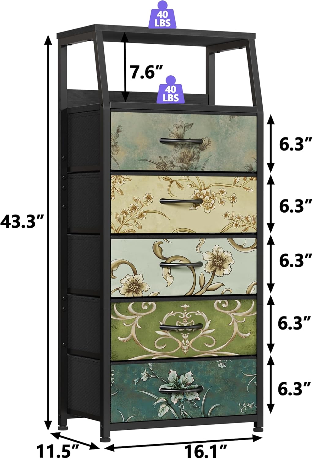 Tall Nightstand with 4 Fabric Drawers, Small Dresser for Bedroom | White Dorm Bedside Table , Dresser for Closet, Storage Drawer for Living Room, Entryway, Furniture, Metal Frame, Wood Top