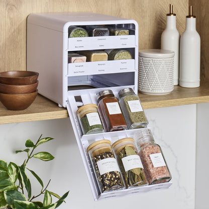 SpiceStack® Adjustable Spice Rack Organizer, Pull-Down 24-Bottle Seasonings and Spices Holder for Kitchen Cabinet and Pantry Organization with 104 Included Labels | Adjustable