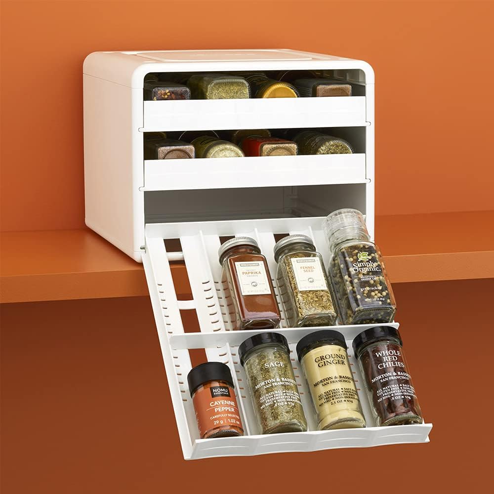 SpiceStack® Adjustable Spice Rack Organizer, Pull-Down 24-Bottle Seasonings and Spices Holder for Kitchen Cabinet and Pantry Organization with 104 Included Labels | Adjustable