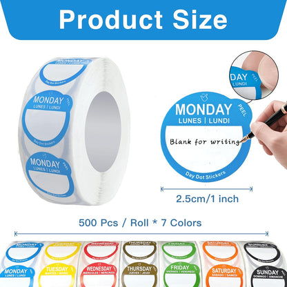 7000 Pcs 1 Inch Removable Day Dots Food Labels