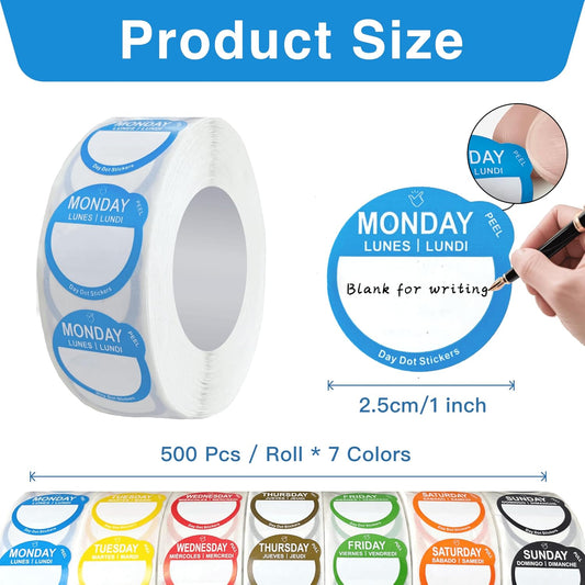 7000 Pcs 1 Inch Removable Day Dots Food Labels
