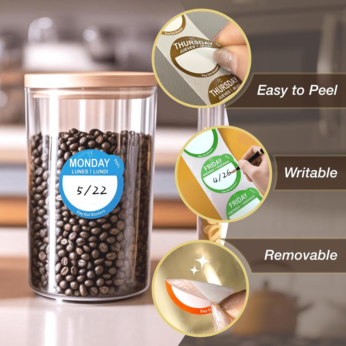 7000 Pcs 1 Inch Removable Day Dots Food Labels
