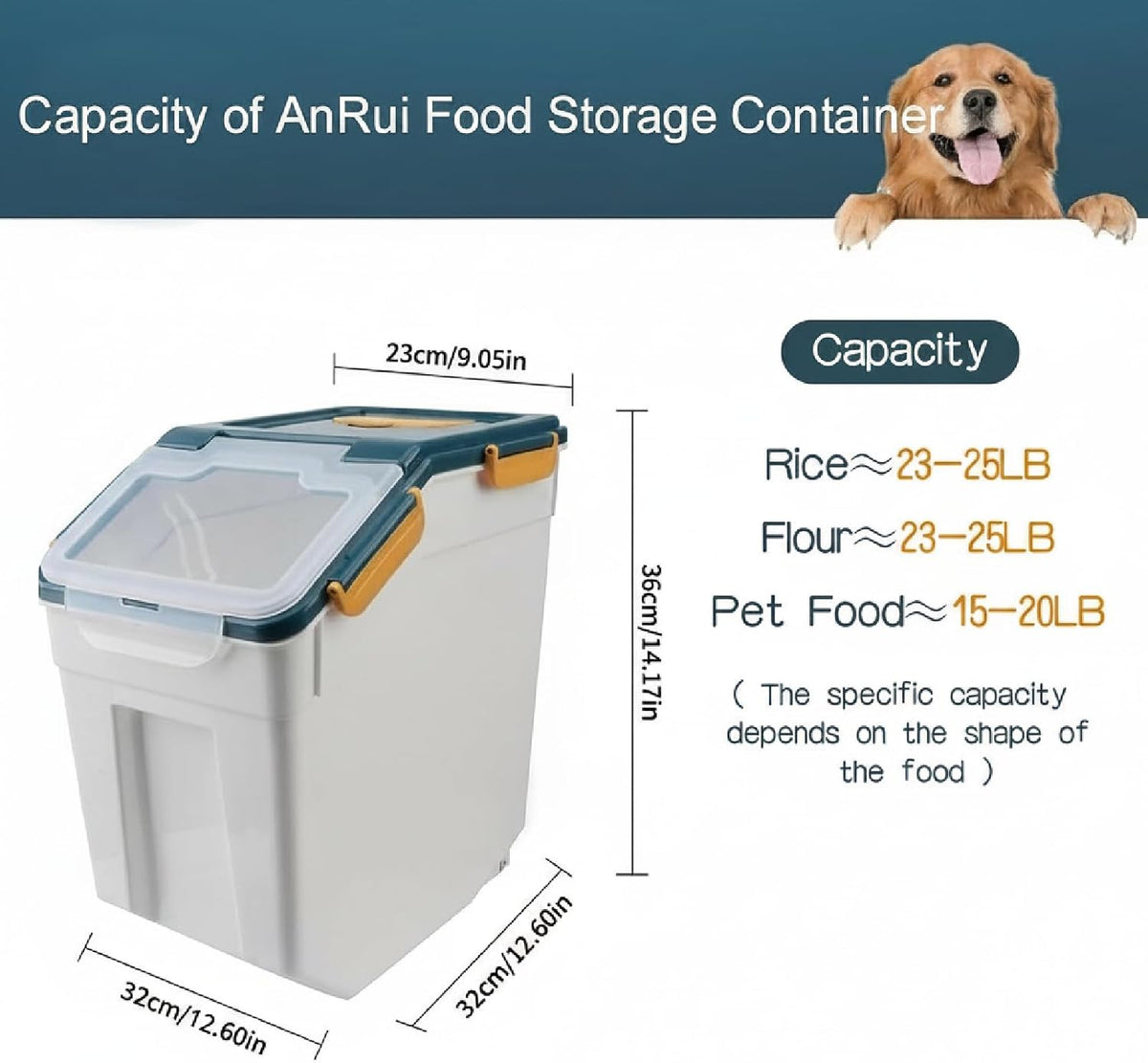 Airtight 25LB Flour & Grain Storage Container, Blue