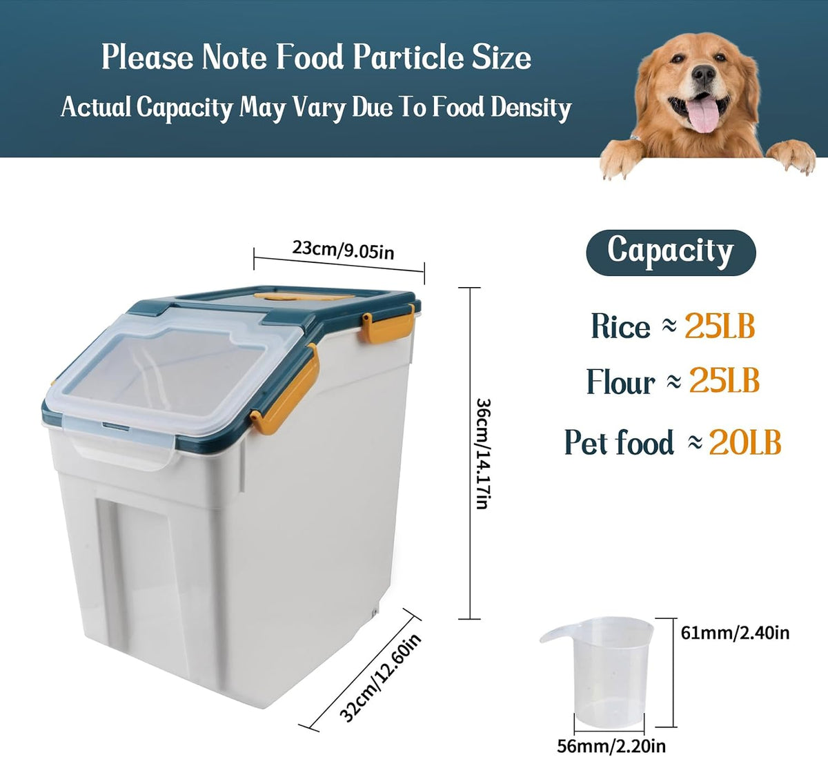 Airtight 25LB Flour & Grain Storage Container, Blue