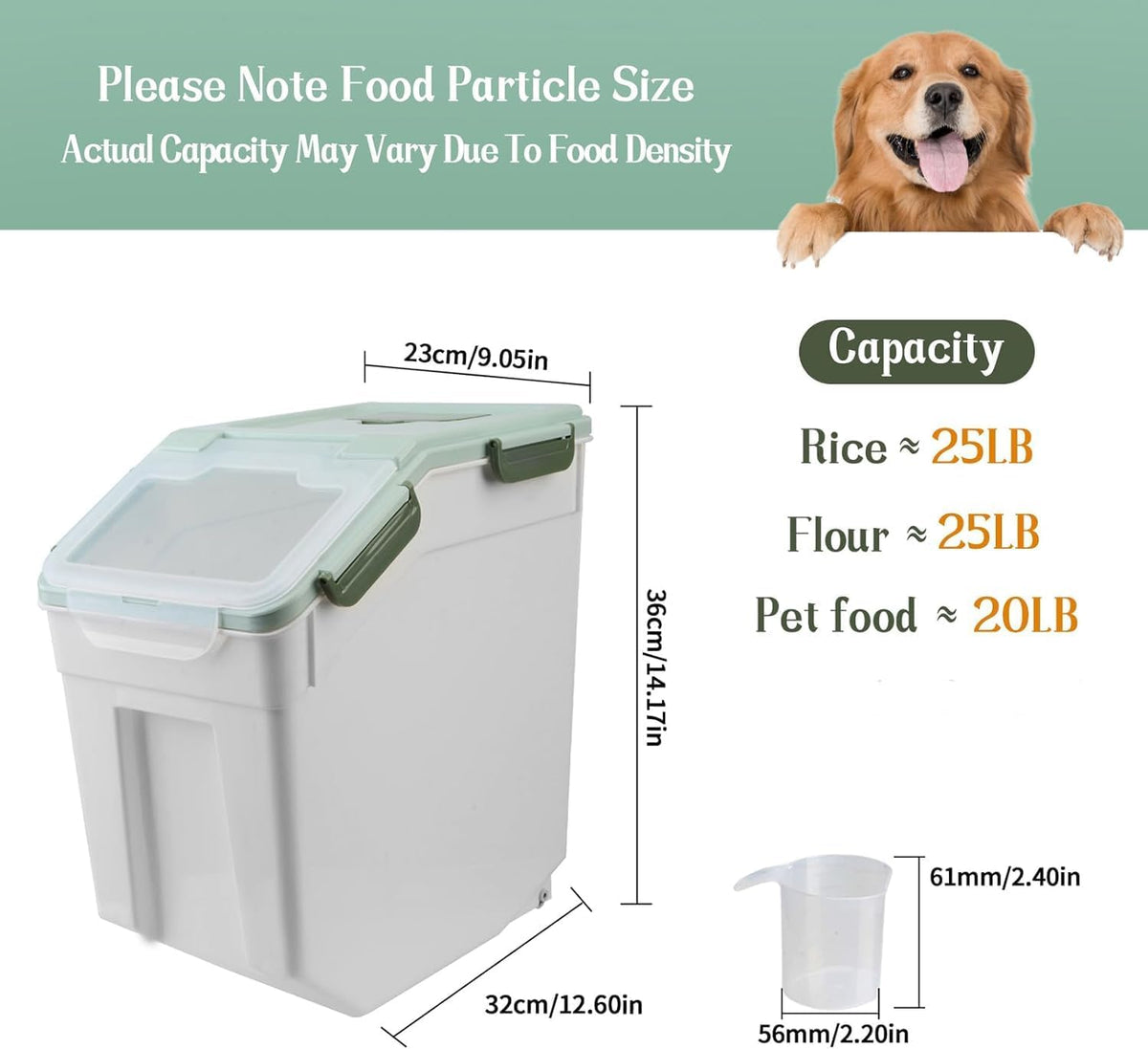 Airtight 25LB Flour & Grain Storage Container, Blue