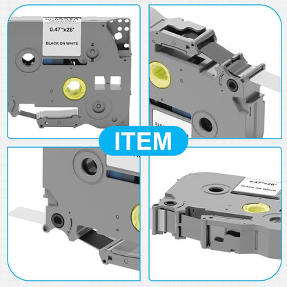 TZe-231 Compatible Tape 12mm 0.47 Laminated White for Brother P Touch | Label Maker Tape for Brother P-touch PT-D200 PT-D210 PT-D220 PT-D400, ideal for home, office and garage labeling, 6 Pack