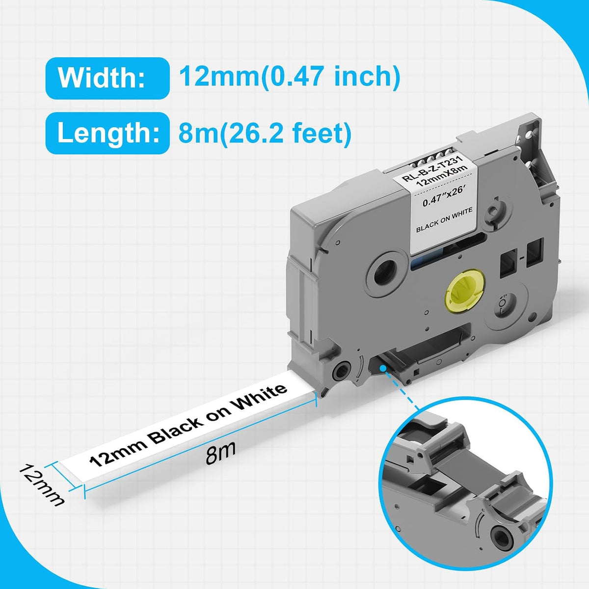 TZe-231 Compatible Tape 12mm 0.47 Laminated White for Brother P Touch | Label Maker Tape for Brother P-touch PT-D200 PT-D210 PT-D220 PT-D400, ideal for home, office and garage labeling, 6 Pack