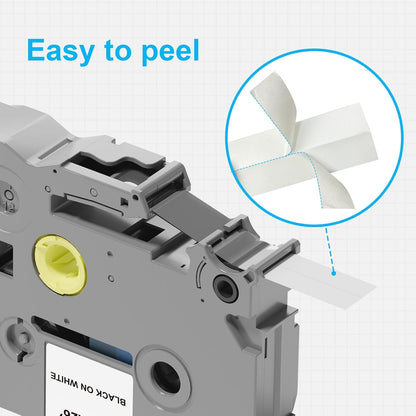 TZe-231 Compatible Tape 12mm 0.47 Laminated White for Brother P Touch | Label Maker Tape for Brother P-touch PT-D200 PT-D210 PT-D220 PT-D400, ideal for home, office and garage labeling, 6 Pack