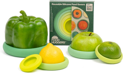 5pc Reusable Silicone Food Savers | BPA Free | Plastic Free Food Storage | Dishwasher Safe | Fruit & Vegetable Produce Storage for Onion, Tomato, Lemon, Banana & Cans | Round, Sage Green