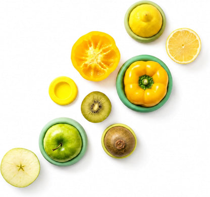 5pc Reusable Silicone Food Savers | BPA Free | Plastic Free Food Storage | Dishwasher Safe | Fruit & Vegetable Produce Storage for Onion, Tomato, Lemon, Banana & Cans | Round, Sage Green