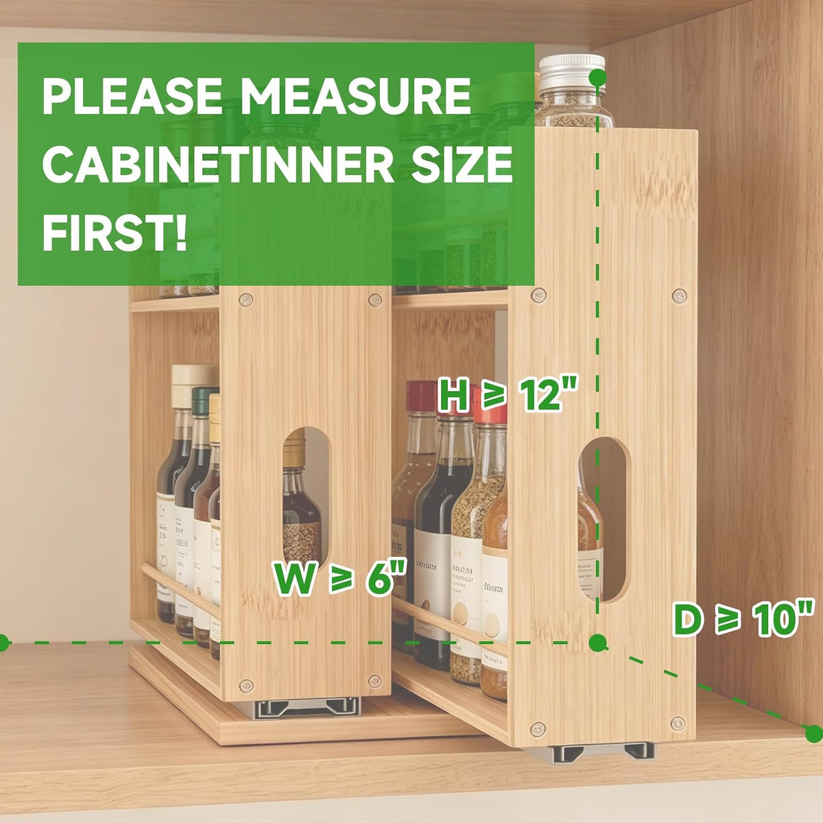 Bamboo Pull Out Spice Rack Organizer for Cabinet, Sliding Spicy Shelf Seasoning Rack Kitchen Spice Vertical Organization for Pantry Countertop Cabinet, 2 Drawers