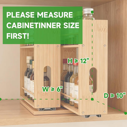 Bamboo Pull Out Spice Rack Organizer for Cabinet, Sliding Spicy Shelf Seasoning Rack Kitchen Spice Vertical Organization for Pantry Countertop Cabinet, 2 Drawers