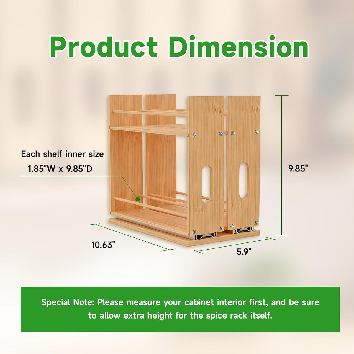 Bamboo Pull Out Spice Rack Organizer for Cabinet, Sliding Spicy Shelf Seasoning Rack Kitchen Spice Vertical Organization for Pantry Countertop Cabinet, 2 Drawers