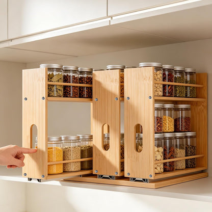 Bamboo Pull Out Spice Rack Organizer for Cabinet, Sliding Spicy Shelf Seasoning Rack Kitchen Spice Vertical Organization for Pantry Countertop Cabinet, 2 Drawers