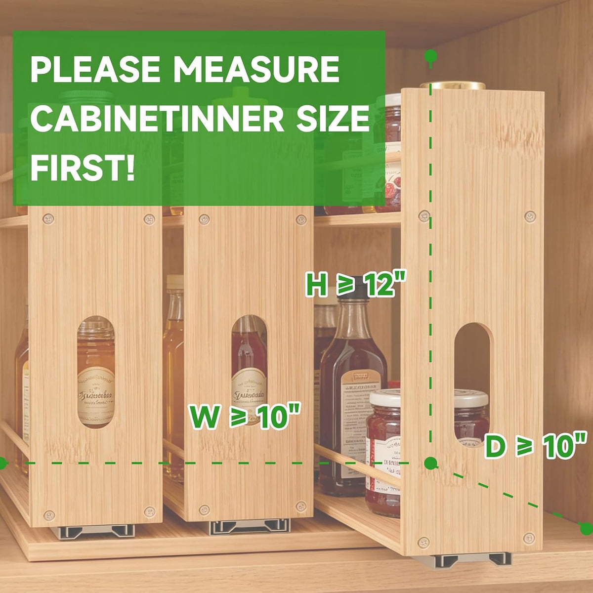 Bamboo Pull Out Spice Rack Organizer for Cabinet, Sliding Spicy Shelf Seasoning Rack Kitchen Spice Vertical Organization for Pantry Countertop Cabinet, 2 Drawers