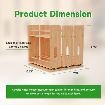 Bamboo Pull Out Spice Rack Organizer for Cabinet, Sliding Spicy Shelf Seasoning Rack Kitchen Spice Vertical Organization for Pantry Countertop Cabinet, 2 Drawers