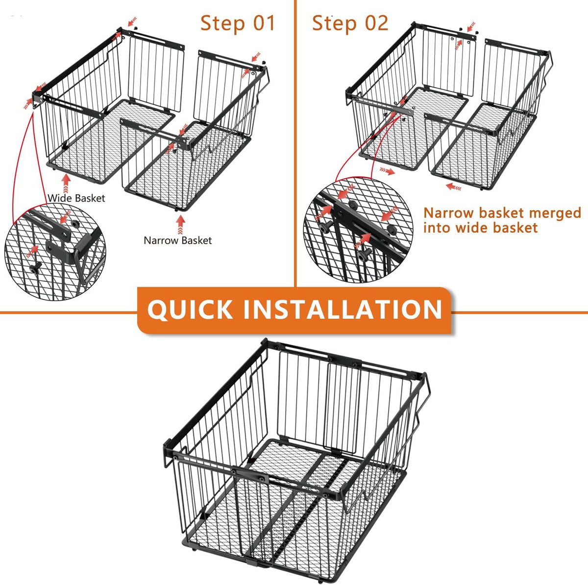 Large Freezer Organizer Bins，Upgraded Bottom Leak-Proof net，Fit 5 to 9 Cu Ft Chest Freezer，3 Pack， Expandable Stackable Chest Freezer Containers with Handle (Black-3Pack)