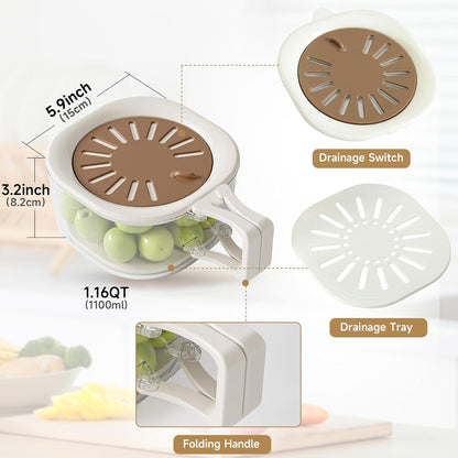 Fruit Vegetable Washing Bowl with Strainer, Multifunctional, Berry Lettuce Keeper for Fridge Refrigerator Organization, Portable Colander for Kitchen, Drainer Container With Lid, 2 Pack (Mix)