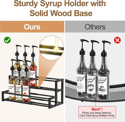 Expandable Coffee Syrup Organizer, Heavy Duty Syrup Rack Enlarged 6-12 Bottles Syrup Stand for Coffee Bar Accessories, Width Adjustable Space-Saving Storage Coffee Rack for Syrup, Wine