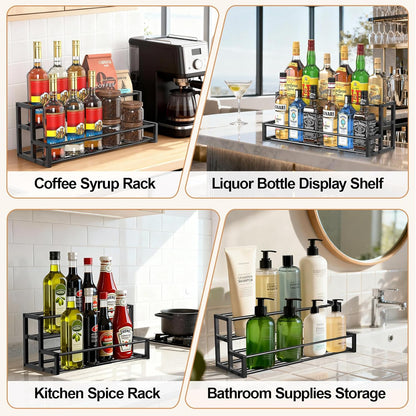 Expandable Coffee Syrup Organizer, Heavy Duty Syrup Rack Enlarged 6-12 Bottles Syrup Stand for Coffee Bar Accessories, Width Adjustable Space-Saving Storage Coffee Rack for Syrup, Wine