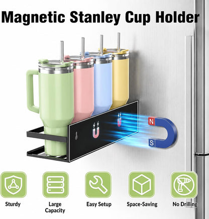 4 Pack Iron Magnetic Water Bottle Holder for Tumbler 20/30/40 oz | Rust-resistant iron, holds up to 9 lbs per shelf, includes screws for wall mount, dust resistant, fits standard spice jars