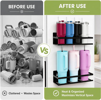4 Pack Iron Magnetic Water Bottle Holder for Tumbler 20/30/40 oz | Rust-resistant iron, holds up to 9 lbs per shelf, includes screws for wall mount, dust resistant, fits standard spice jars