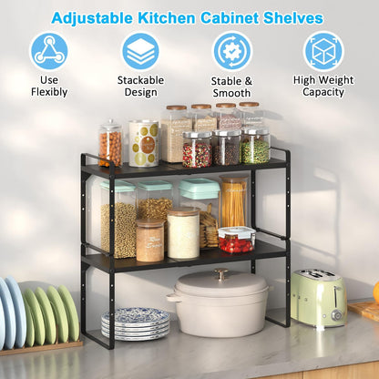 15.5 to 25.5 Inch Expandable Kitchen Cabinet Organizer Shelf, 30 LBS Heavy Duty Adjustable Kitchen Counter Storage Shelves Organizers,Stackable Small Storage Shelf Rack For Cabinet Cupboard