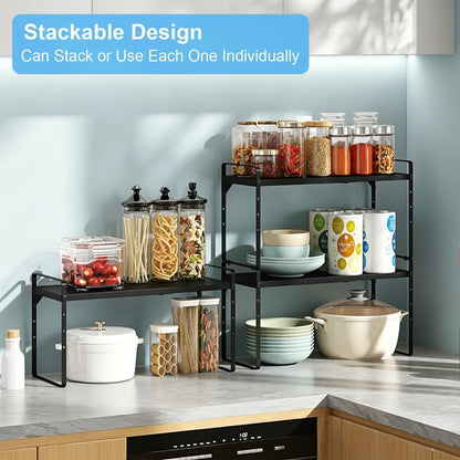 15.5 to 25.5 Inch Expandable Kitchen Cabinet Organizer Shelf, 30 LBS Heavy Duty Adjustable Kitchen Counter Storage Shelves Organizers,Stackable Small Storage Shelf Rack For Cabinet Cupboard