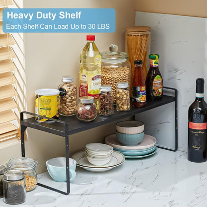 15.5 to 25.5 Inch Expandable Kitchen Cabinet Organizer Shelf, 30 LBS Heavy Duty Adjustable Kitchen Counter Storage Shelves Organizers,Stackable Small Storage Shelf Rack For Cabinet Cupboard
