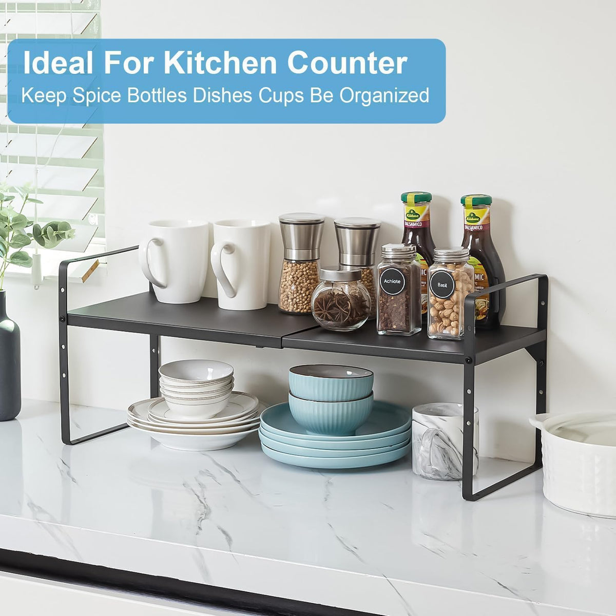 15.5 to 25.5 Inch Expandable Kitchen Cabinet Organizer Shelf, 30 LBS Heavy Duty Adjustable Kitchen Counter Storage Shelves Organizers,Stackable Small Storage Shelf Rack For Cabinet Cupboard