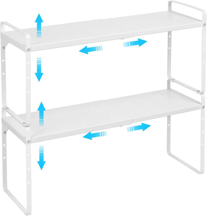 15.5 to 25.5 Inch Expandable Kitchen Cabinet Organizer Shelf, 30 LBS Heavy Duty Adjustable Kitchen Counter Storage Shelves Organizers,Stackable Small Storage Shelf Rack For Cabinet Cupboard