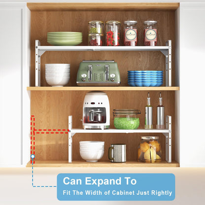 15.5 to 25.5 Inch Expandable Kitchen Cabinet Organizer Shelf, 30 LBS Heavy Duty Adjustable Kitchen Counter Storage Shelves Organizers,Stackable Small Storage Shelf Rack For Cabinet Cupboard