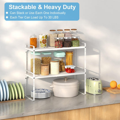 15.5 to 25.5 Inch Expandable Kitchen Cabinet Organizer Shelf, 30 LBS Heavy Duty Adjustable Kitchen Counter Storage Shelves Organizers,Stackable Small Storage Shelf Rack For Cabinet Cupboard