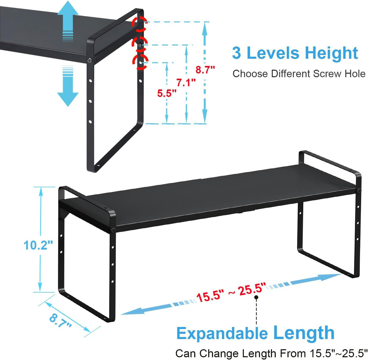 15.5 to 25.5 Inch Expandable Kitchen Cabinet Organizer Shelf, 30 LBS Heavy Duty Adjustable Kitchen Counter Storage Shelves Organizers,Stackable Small Storage Shelf Rack For Cabinet Cupboard