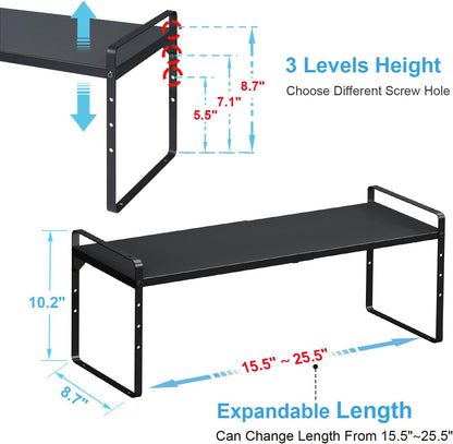 15.5 to 25.5 Inch Expandable Kitchen Cabinet Organizer Shelf, 30 LBS Heavy Duty Adjustable Kitchen Counter Storage Shelves Organizers,Stackable Small Storage Shelf Rack For Cabinet Cupboard