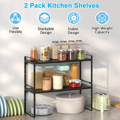 15.5 to 25.5 Inch Expandable Kitchen Cabinet Organizer Shelf, 30 LBS Heavy Duty Adjustable Kitchen Counter Storage Shelves Organizers,Stackable Small Storage Shelf Rack For Cabinet Cupboard